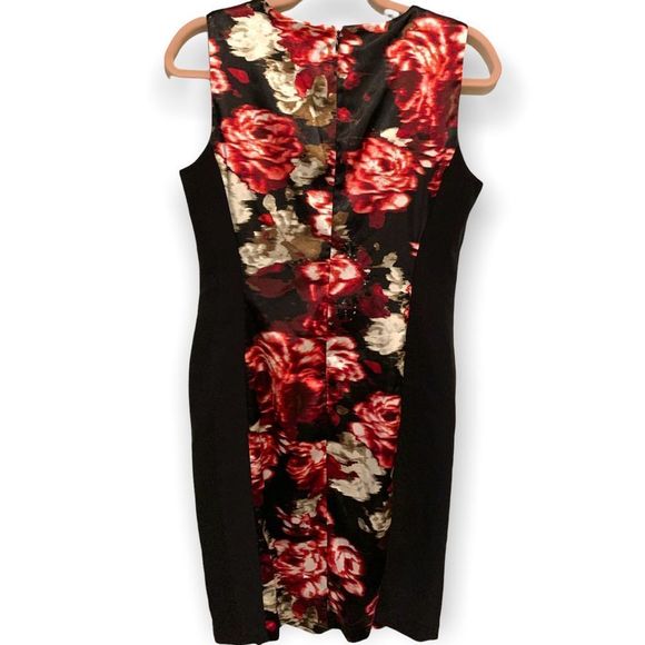 London Style Black Red Floral Sleeveless Dress 8P (K-023) - Picture 2 of 7